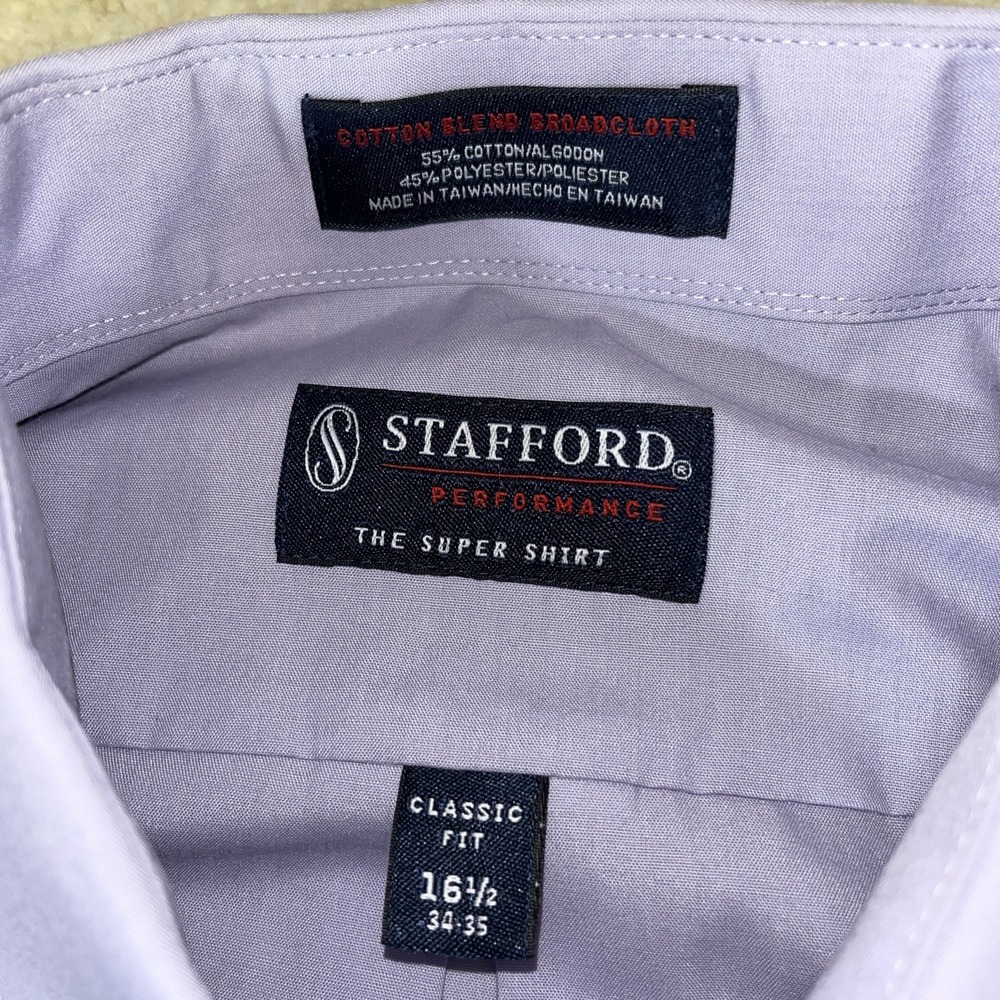 Stafford Super Shirt Performance Dress Shirt 16.5 34/35 Lavender Classic Fit - Picture 6 of 16
